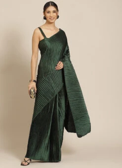 Green Satin Silk Plain Saree Party Wear 8 Green Satin Silk Plain Saree Party Wear -Sari Grace Shop green satin silk plain saree saswe601011gr u