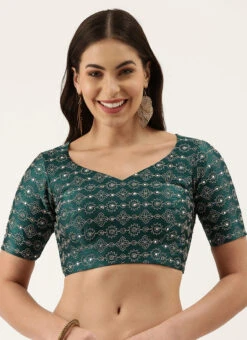 Green Silk Embellished Blouse Party Wear -Sari Grace Shop green silk embellished blouse blspfb138g u