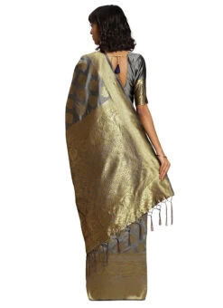 Grey Banarasi Silk Zari Work Saree Festive Wear -Sari Grace Shop grey banarasi silk zari work saree sasstsktcmp1l8041k b