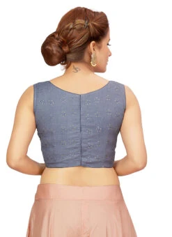 Grey Blended Cotton Sequins Blouse After Six Wear -Sari Grace Shop grey blended cotton sequins blouse blmff1829gy b