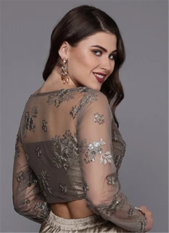 Grey Embroidered Blouse Wedding Wear