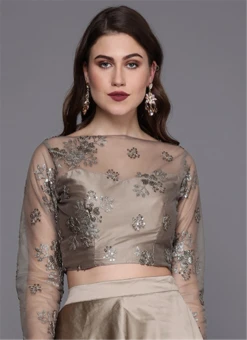 Grey Embroidered Blouse Wedding Wear -Sari Grace Shop grey embroidered blouse BLBS02305269 u