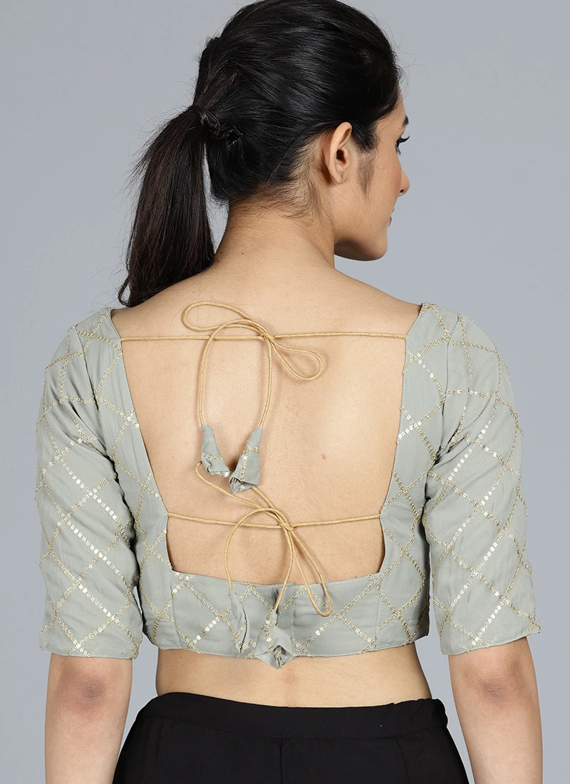 Grey Embroidered Georgette Blouse Festive Wear 3 Grey Embroidered Georgette Blouse Festive Wear
