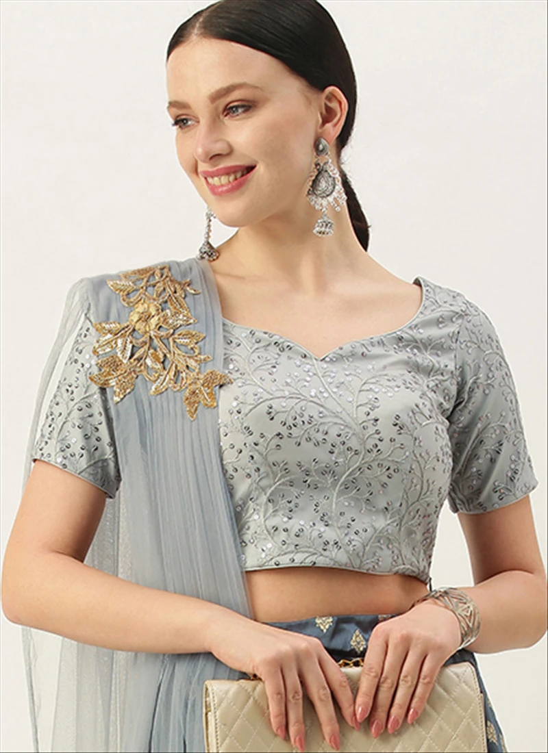 Grey Net Sequins Blouse Festive Wear 5 Grey Net Sequins Blouse Festive Wear - Image 3