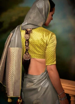 Grey Silk Sequins Work Saree Festive Wear 9 Grey Silk Sequins Work Saree Festive Wear -Sari Grace Shop grey silk sequins work saree sasli18575241 b