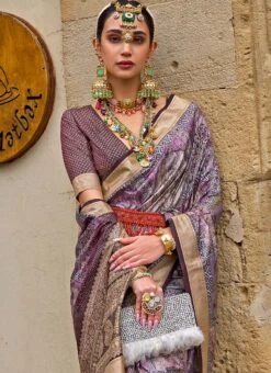 Lavender Art Silk Printed Saree Festive Wear -Sari Grace Shop lavender art silk printed saree sasli2222946 b