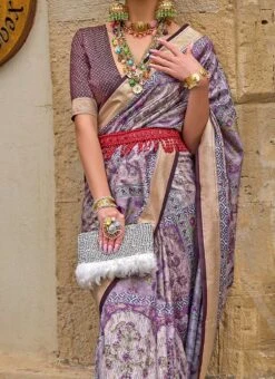 Lavender Art Silk Printed Saree Festive Wear