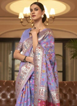 Lavender Banarasi Silk Printed Saree Party Wear 9 Lavender Banarasi Silk Printed Saree Party Wear -Sari Grace Shop lavender banarasi silk printed saree samkns957201001h b