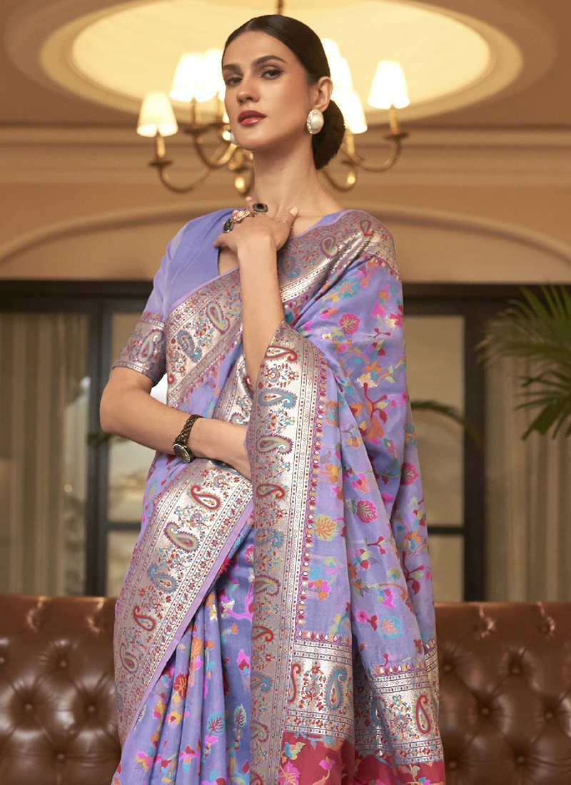 Lavender Banarasi Silk Printed Saree Party Wear 6 Lavender Banarasi Silk Printed Saree Party Wear - Image 4