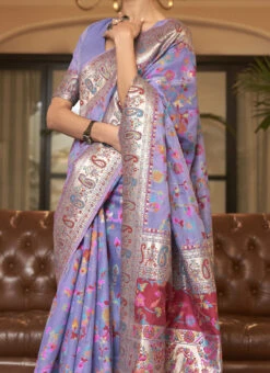 Lavender Banarasi Silk Printed Saree Party Wear