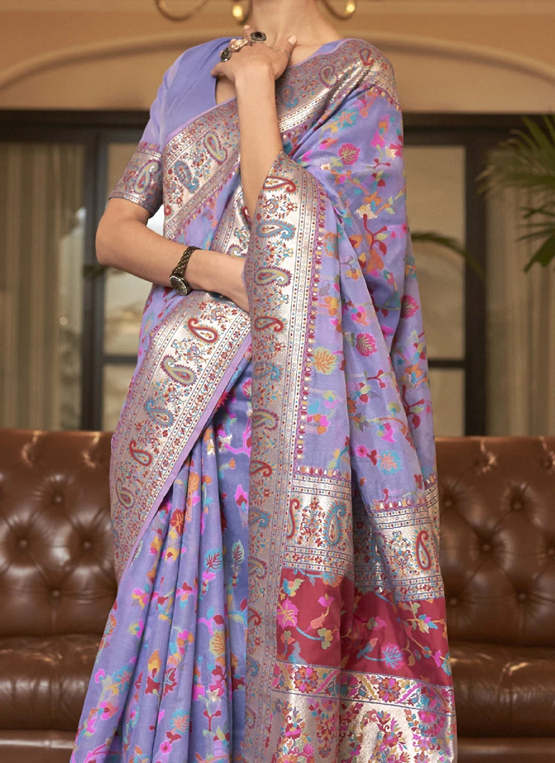 Lavender Banarasi Silk Printed Saree Party Wear 3 Lavender Banarasi Silk Printed Saree Party Wear