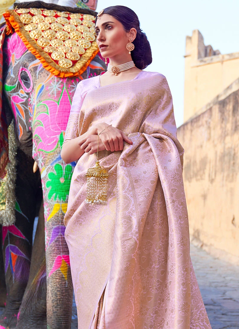 Lavender Benarasi Silk Zari Work Saree Festive Wear 6 Lavender Benarasi Silk Zari Work Saree Festive Wear - Image 4