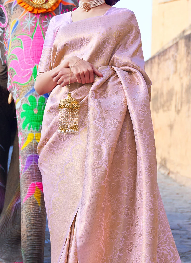 Lavender Benarasi Silk Zari Work Saree Festive Wear 3 Lavender Benarasi Silk Zari Work Saree Festive Wear