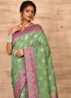 Light Neon Banarasi Katan Silk Zari Weaving Saree Festive Wear -Sari Grace Shop light neon benarasi katan zari weaving saree savns670t b