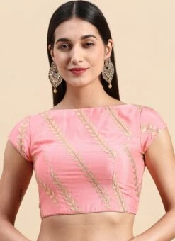 Light Pink Embroidered Chiffon Blouse Wedding Wear -Sari Grace Shop light pink embroidered chiffon blouse BLBS02303833 u