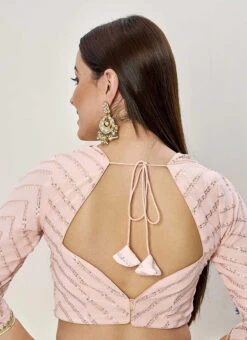Light Pink Embroidered Georgette Blouse Festive Wear -Sari Grace Shop light pink embroidered georgette blouse BLBS02307607 b