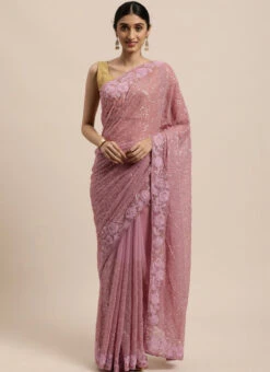 Light Pink Heavy Georgette Sequins Embroidered Saree Party Wear -Sari Grace Shop light pink heavy georgette sequins embroidered saree sasrk146198 u
