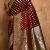 Maroon Banarasi Satin Zari Work Saree Festive Wear 1 Maroon Banarasi Satin Zari Work Saree Festive Wear -Sari Grace Shop maroon banarasi satin zari work saree savns662b l