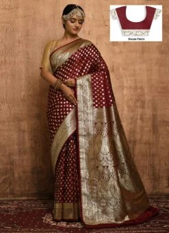 Maroon Banarasi Satin Zari Work Saree Festive Wear 8 Maroon Banarasi Satin Zari Work Saree Festive Wear -Sari Grace Shop maroon banarasi satin zari work saree savns662b u