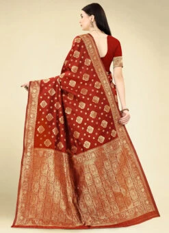 Maroon Banarasi Silk Woven Work Saree Festive Wear -Sari Grace Shop maroon banarasi silk woven work saree sasacw5781 b