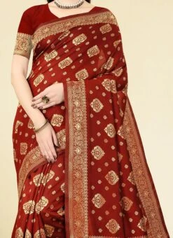 Maroon Banarasi Silk Woven Work Saree Festive Wear