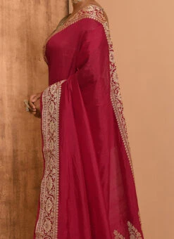 Maroon Banarasi Silk Zari Work Saree Festive Wear