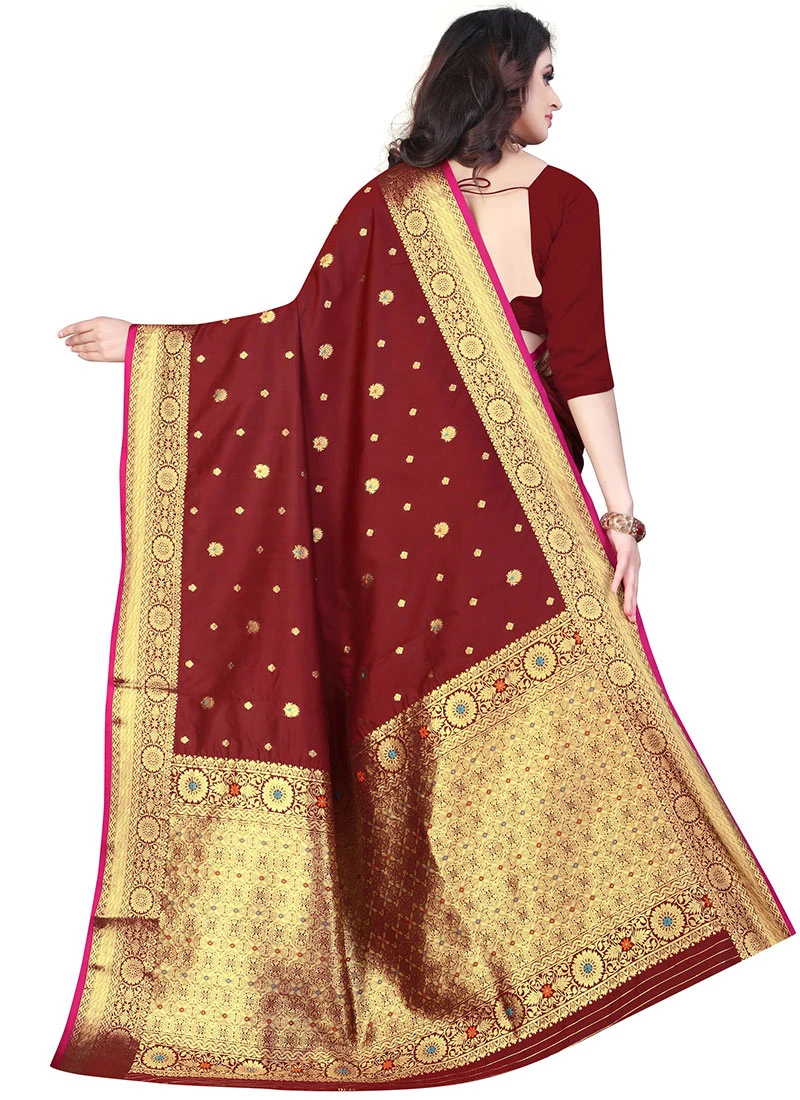 Maroon Benarasi Art Silk Saree Festive Wear 6 Maroon Benarasi Art Silk Saree Festive Wear - Image 4