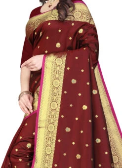 Maroon Benarasi Art Silk Saree Festive Wear