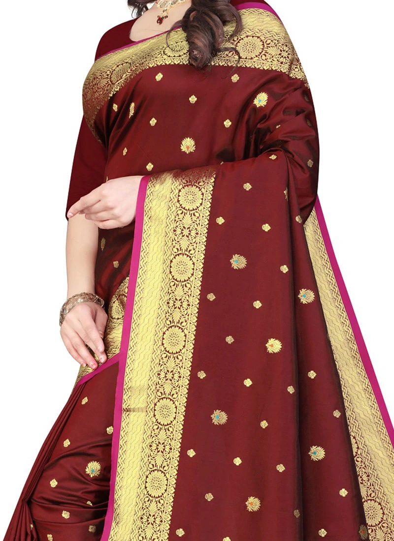 Maroon Benarasi Art Silk Saree Festive Wear 3 Maroon Benarasi Art Silk Saree Festive Wear