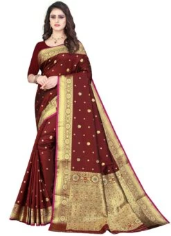 Maroon Benarasi Art Silk Saree Festive Wear 8 Maroon Benarasi Art Silk Saree Festive Wear -Sari Grace Shop maroon benarasi art silk saree sasom130mr u