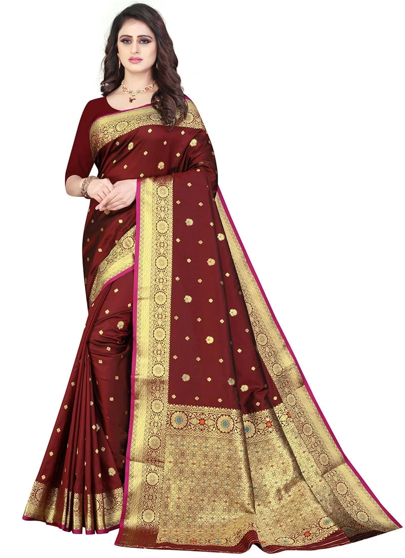 Maroon Benarasi Art Silk Saree Festive Wear 5 Maroon Benarasi Art Silk Saree Festive Wear - Image 3