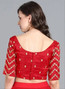 Maroon Embroidered Chinon V Neck Blouse Wedding Wear -Sari Grace Shop maroon embroidered chinon v neck blouse BLBS02305260 b