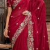 Maroon Faux Chiffon Embroidered Saree Party Wear -Sari Grace Shop maroon faux chiffon embroidered saree sasacw9907 l