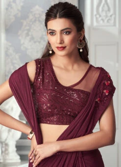 Maroon Lycra Embroidered Saree Party Wear 9 Maroon Lycra Embroidered Saree Party Wear -Sari Grace Shop maroon lycra embroidered saree samkns12712510 b