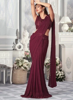 Maroon Lycra Embroidered Saree Party Wear 8 Maroon Lycra Embroidered Saree Party Wear -Sari Grace Shop maroon lycra embroidered saree samkns12712510 u