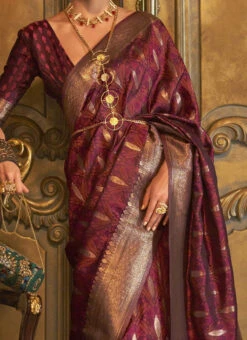 Maroon Silk Zari Work Saree Festive Wear