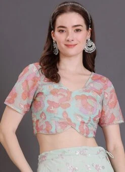 Multicolored Organza Embroidered Blouse Festive Wear -Sari Grace Shop multicolored organza embroidered blouse BLBS02309120 u