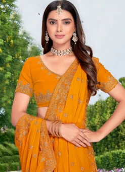 Mustard Georgette Embroidery Saree Party Wear -Sari Grace Shop mustard georgette embroidery saree sasnfe6750 b
