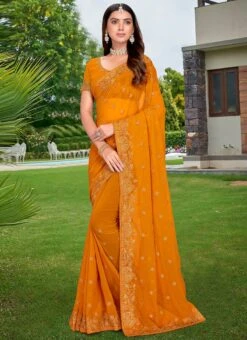 Mustard Georgette Embroidery Saree Party Wear -Sari Grace Shop mustard georgette embroidery saree sasnfe6750 u
