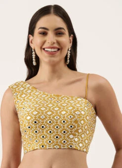 Mustard Raw Silk Embroidery One Shoulder Blouse Party Wear 8 Mustard Raw Silk Embroidery One Shoulder Blouse Party Wear -Sari Grace Shop mustard raw silk embroidery one shoulder blouse blspfb150mu u