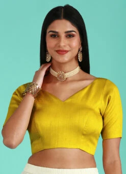 Mustard Silk Solid Stitched Readymade Blouse Party Wear -Sari Grace Shop mustard silk solid stitched readymade blouse blspfb238m u