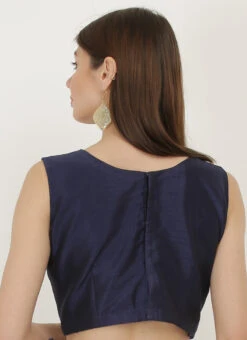 Navy Blue Art Dupion Silk Resham Embroidered Blouse Festive Wear -Sari Grace Shop navy blue art dupion silk resham embroidered blouse bldiw18 b