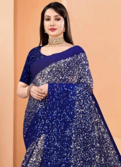 Navy Blue Color Sequins Work Georgette Saree Party Wear -Sari Grace Shop navy blue color sequins work georgette saree sassd30504 b