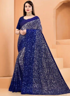 Navy Blue Color Sequins Work Georgette Saree Party Wear -Sari Grace Shop navy blue color sequins work georgette saree sassd30504 u