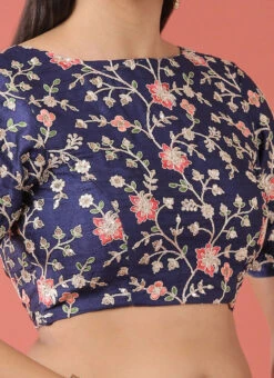 Navy Blue Embroidered Silk Readymade Blouse Party Wear