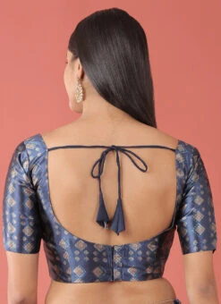 Navy Blue Polyster Printed Readymade Blouse Party Wear -Sari Grace Shop navy blue polyster printed readymade blouse blspfb205nb b