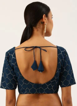 Navy Blue Raw Silk Sequins Work Blouse Party Wear -Sari Grace Shop navy blue raw silk sequins work blouse blspfb188nbl b