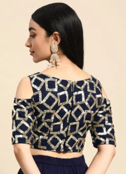 Navy Blue Sequins Net Cold Shoulder Blouse Festive Wear 13 Navy Blue Sequins Net Cold Shoulder Blouse Festive Wear -Sari Grace Shop navy blue sequins net cold shoulder blouse BLBS02303764 b
