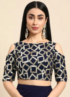 Navy Blue Sequins Net Cold Shoulder Blouse Festive Wear 12 Navy Blue Sequins Net Cold Shoulder Blouse Festive Wear -Sari Grace Shop navy blue sequins net cold shoulder blouse BLBS02303764 u