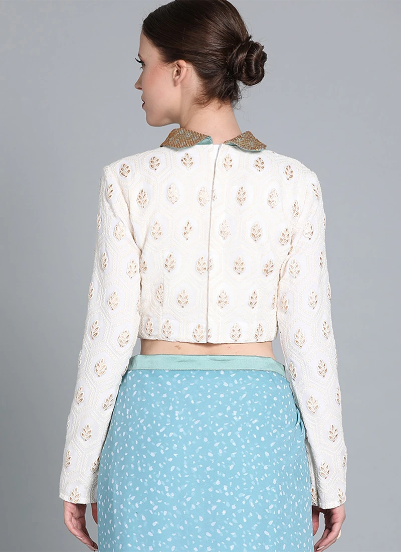 Off White Embroidered Blouse Festive Wear 6 Off White Embroidered Blouse Festive Wear - Image 4